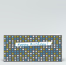 Geburtstagskarte: Bunte Geburtstagssterne auf grau englisch
