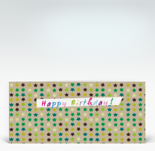 Geburtstagskarte: Grüne Geburtstagssterne auf beige englisch