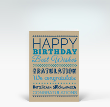 Geburtstagskarte: Happy Birthday typografisch blau auf beige