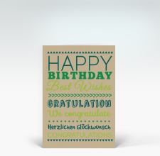 Geburtstagskarte: Happy Birthday typografisch grün auf beige