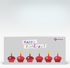 Geburtstagskarte: Rote Geburtstagstörtchen auf grau