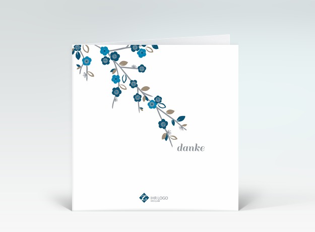 Danksagung Kirschblüten blau Danke Vorderseite