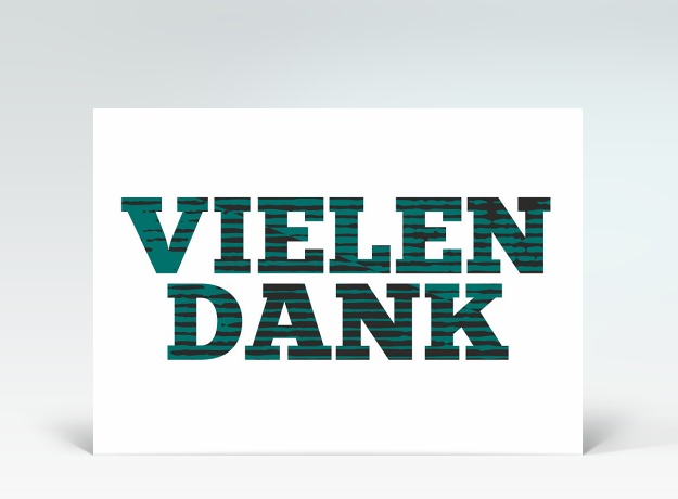 Danksagung Postkarte Tigerschrift Vielen Dank in grün Vorderseite