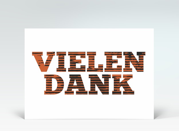 Danksagung Postkarte Tigerschrift Vielen Dank in orange Vorderseite