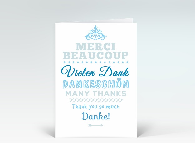 Danksagung Typografisch Danke Wappen in blau Vorderseite