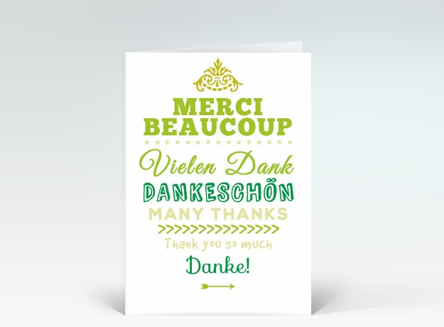 Danksagung Typografisch Danke Wappen in grün Vorderseite