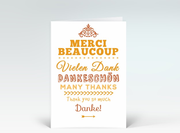 Danksagung Typografisch Danke Wappen in orange Vorderseite