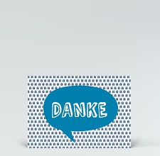 Danksagung: Danke Postkarte Sprechblase auf Geschenkemuster blau