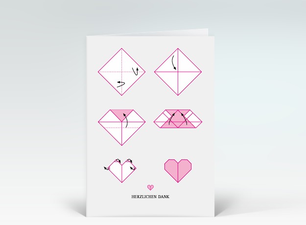 Danksagung Danke Herz Origami rosa Vorderseite
