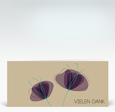 Danksagung: Zwei Mohnblumen in lila auf beige vielen Dank