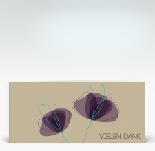 Danksagung: Zwei Mohnblumen in lila auf beige vielen Dank