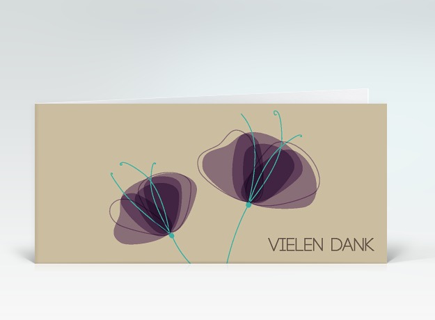 Danksagung Zwei Mohnblumen in lila auf beige vielen Dank Vorderseite