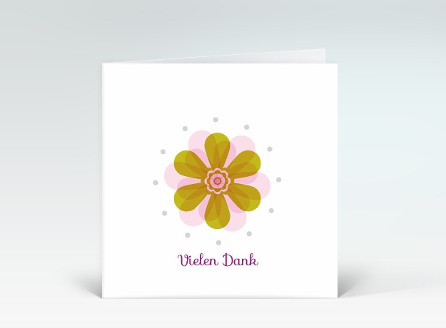 Danksagung Zarte Blume in grün und rosa vielen Dank Vorderseite