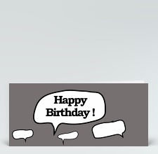 Geburtstagskarte: Sprechblase Happy Birthday Prost grau