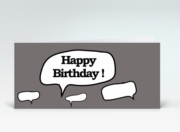 Geburtstagskarte Sprechblase Happy Birthday Prost grau Vorderseite
