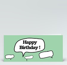 Geburtstagskarte: Sprechblase Happy Birthday Prost grün