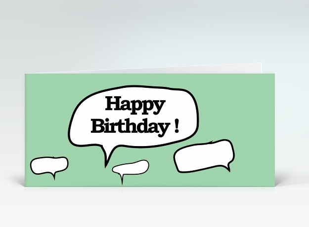 Geburtstagskarte Sprechblase Happy Birthday Prost grün Vorderseite