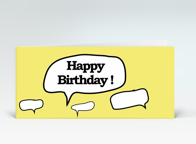 Geburtstagskarte Sprechblase Happy Birthday Prost gelb Vorderseite