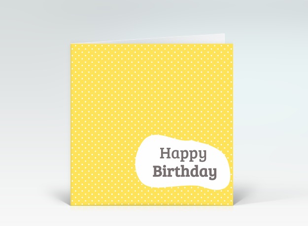 Geburtstagskarte Happy Birthday Dots gelb Mid-Century Style Vorderseite