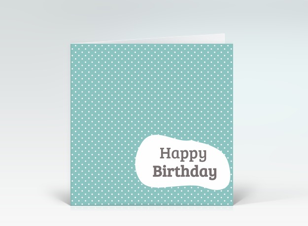 Geburtstagskarte Happy Birthday Dots blau Mid-Century Style Vorderseite