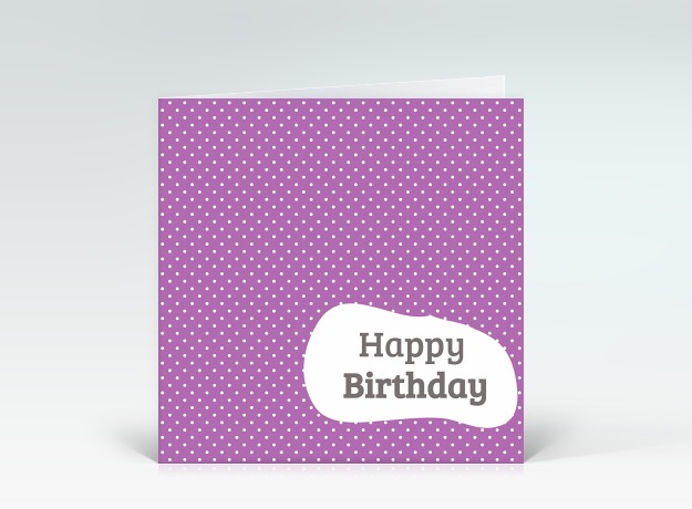 Geburtstagskarte Happy Birthday Dots violett Mid-Century Style Vorderseite