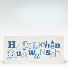 Geburtstagskarte: Herzlichen Glückwunsch Typo blau