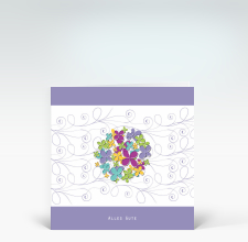 Geburtstagskarte: Bunter Blumenstrauss auf violettem Hintergrund