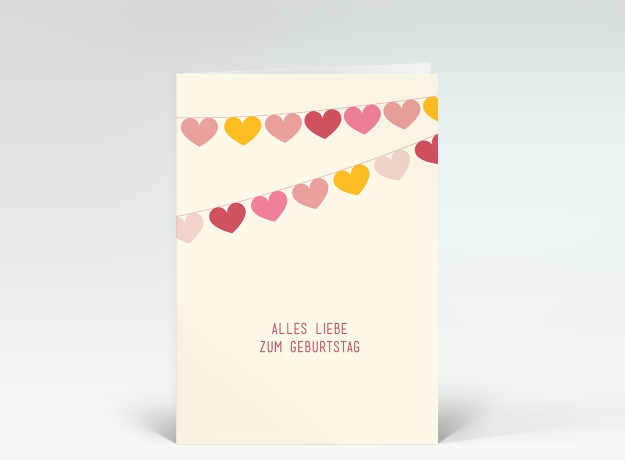 Geburtstagskarte Geburtstags-Herzgirlande pastellfarben Vorderseite