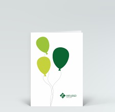 Geburtstagskarte: Drei Luftballons grün mit Logo