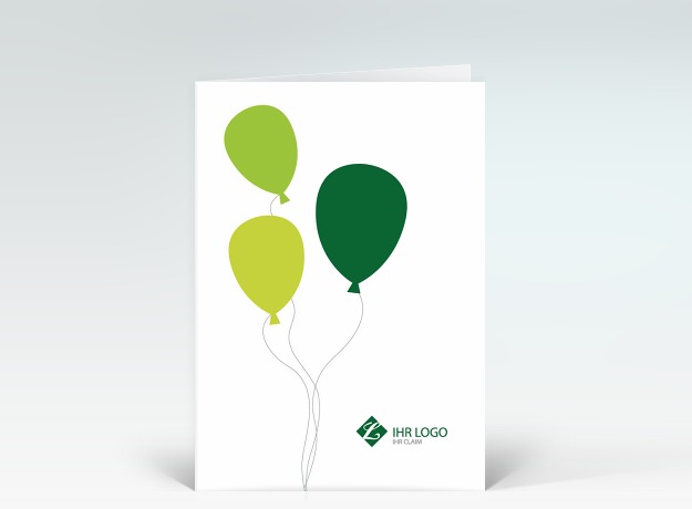 Geburtstagskarte Drei Luftballons grün mit Logo Vorderseite
