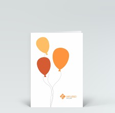 Geburtstagskarte: Drei Luftballons orange mit Logo