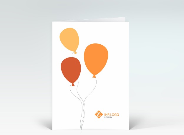 Geburtstagskarte Drei Luftballons orange mit Logo Vorderseite