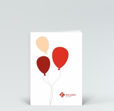 Geburtstagskarte: Drei Luftballons rot mit Logo