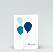 Geburtstagskarte: Drei Luftballons blau mit Logo