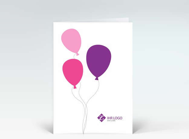 Geburtstagskarte Drei Luftballons pink mit Logo Vorderseite