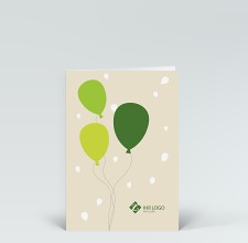 Geburtstagskarte: Drei Luftballons grün-beige mit Logo