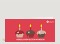 Geburtstagskarte Drei bunte Muffins auf rot mit Logo Vorderseite Thumb