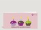 Geburtstagskarte Drei bunte Muffins auf altrosa mit Logo Vorderseite Thumb