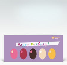 Geburtstagskarte: Happy Birthday Ballons lila