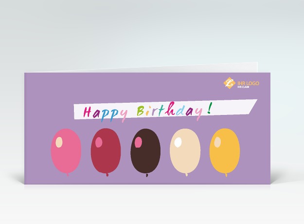 Geburtstagskarte Happy Birthday Ballons lila Vorderseite