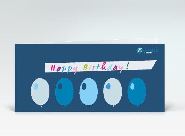 Geburtstagskarte Happy Birthday Ballons blau Vorderseite