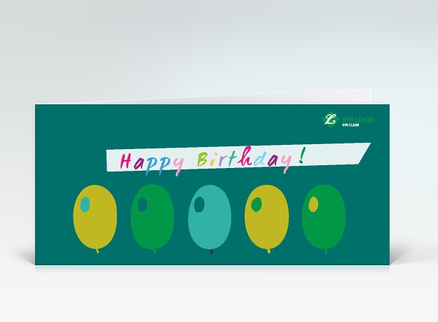 Geburtstagskarte Happy Birthday Ballons grün Vorderseite