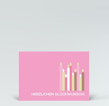 Geburtstagskarte: Postkarte bunte Geburtstagskerzen auf rosa