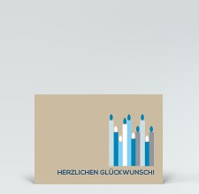 Geburtstagskarte: Postkarte blaue Geburtstagskerzen auf beige