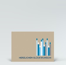 Geburtstagskarte: Postkarte blaue Geburtstagskerzen auf beige