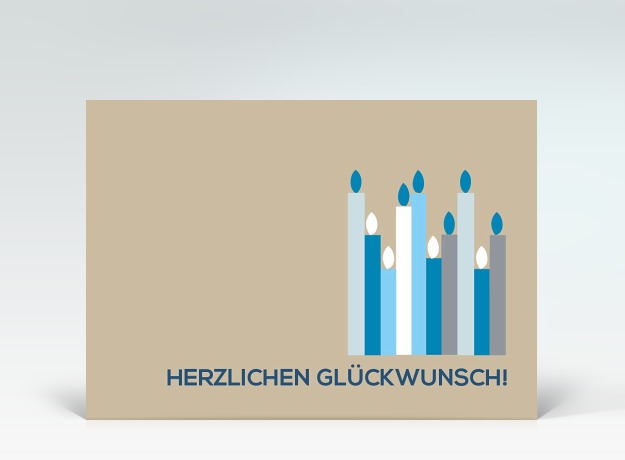 Geburtstagskarte Postkarte blaue Geburtstagskerzen auf beige Vorderseite