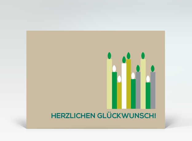 Geburtstagskarte Postkarte grüne Geburtstagskerzen auf beige Vorderseite