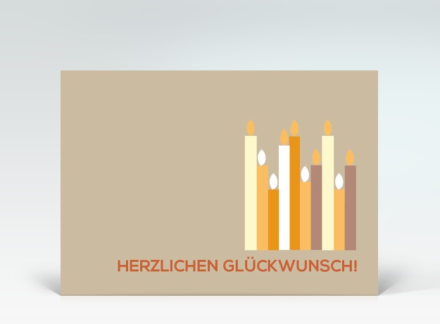 Geburtstagskarte Postkarte orange Geburtstagskerzen auf beige Vorderseite