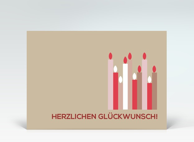Geburtstagskarte Postkarte rote Geburtstagskerzen auf beige Vorderseite