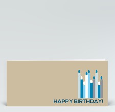 Geburtstagskarte: Blaue Geburtstagskerzen auf beige englisch